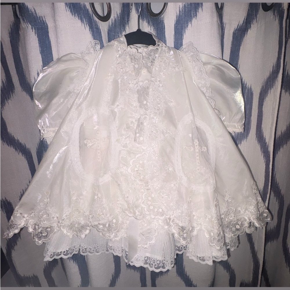 White Lace Christening Dress with Elegant Lace Coat